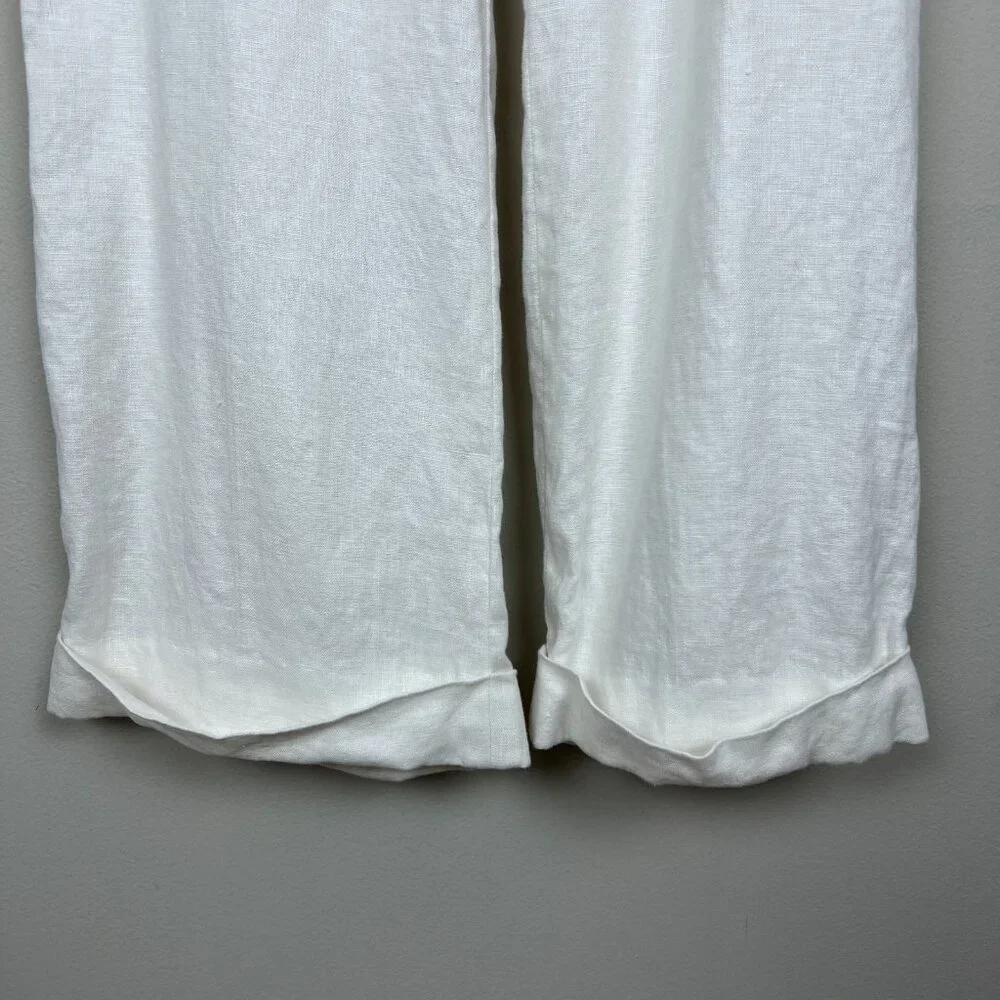 Lauren Ralph Lauren Trousers Pants Womens‎ 14 Ivory 100% Linen Wide Leg Lined